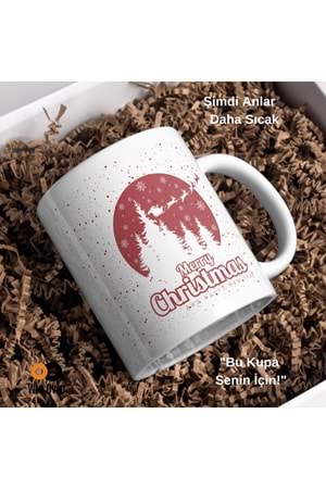 Win Ovro Premium Beyaz Porselen Hediye Çift Yön Baskılı Kupa Bardak - Merry Christmas Happy New