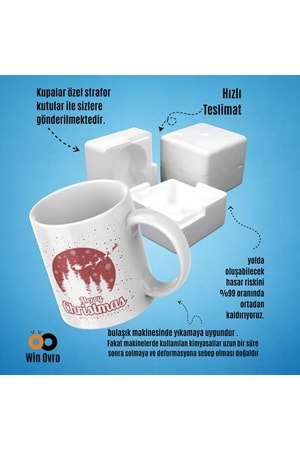 Win Ovro Premium Beyaz Porselen Hediye Çift Yön Baskılı Kupa Bardak - Merry Christmas Happy New