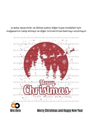 Win Ovro Premium Beyaz Porselen Hediye Çift Yön Baskılı Kupa Bardak - Merry Christmas Happy New
