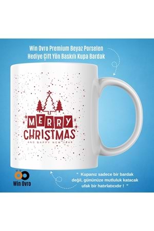 Win Ovro Premium Beyaz Porselen Hediye Çift Yön Baskılı Kupa Bardak - Merry Christmas Happy New 1