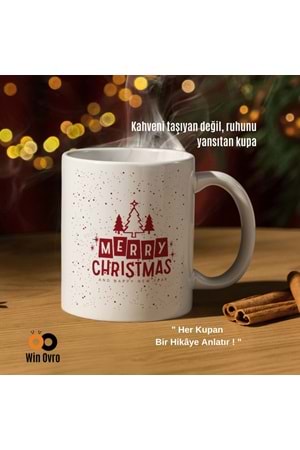Win Ovro Premium Beyaz Porselen Hediye Çift Yön Baskılı Kupa Bardak - Merry Christmas Happy New 1