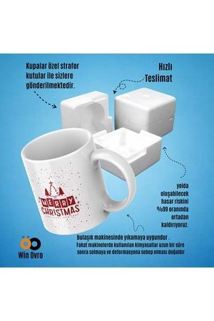 Win Ovro Premium Beyaz Porselen Hediye Çift Yön Baskılı Kupa Bardak - Merry Christmas Happy New 1