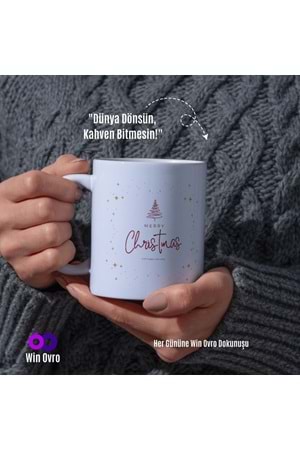 Win Ovro Premium Beyaz Porselen Hediye Çift Yön Baskılı Kupa Bardak - Merry Christmas Happy New 2