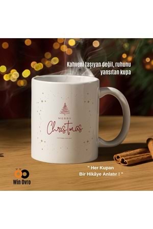 Win Ovro Premium Beyaz Porselen Hediye Çift Yön Baskılı Kupa Bardak - Merry Christmas Happy New 2
