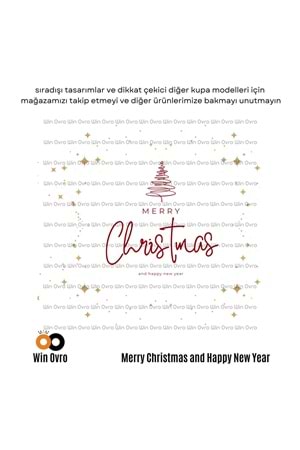 Win Ovro Premium Beyaz Porselen Hediye Çift Yön Baskılı Kupa Bardak - Merry Christmas Happy New 2