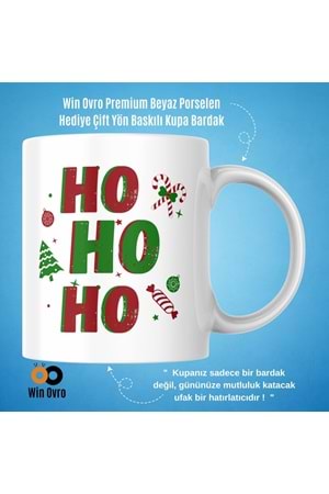 Win Ovro Premium Beyaz Porselen Hediye Çift Yön Baskılı Kupa Bardak - Ho Ho Ho Christmas