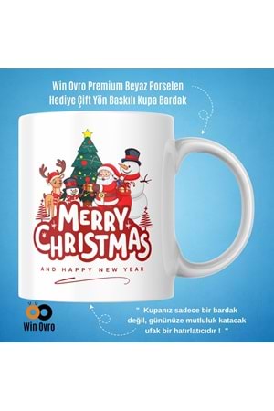 Win Ovro Premium Beyaz Porselen Hediye Çift Yön Baskılı Kupa Bardak - Merry Christmas Happy New 4