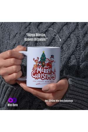 Win Ovro Premium Beyaz Porselen Hediye Çift Yön Baskılı Kupa Bardak - Merry Christmas Happy New 4