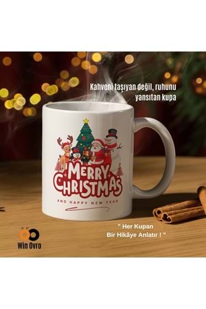 Win Ovro Premium Beyaz Porselen Hediye Çift Yön Baskılı Kupa Bardak - Merry Christmas Happy New 4