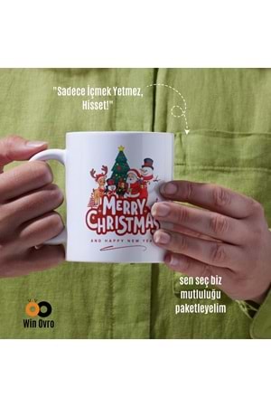 Win Ovro Premium Beyaz Porselen Hediye Çift Yön Baskılı Kupa Bardak - Merry Christmas Happy New 4