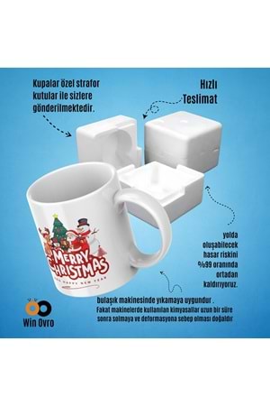 Win Ovro Premium Beyaz Porselen Hediye Çift Yön Baskılı Kupa Bardak - Merry Christmas Happy New 4