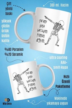 Win Ovro Premium Beyaz Porselen Hediye Çift Yön Baskılı Kupa Bardak - Pişman Değilim