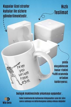 Win Ovro Premium Beyaz Porselen Hediye Çift Yön Baskılı Kupa Bardak - Pişman Değilim