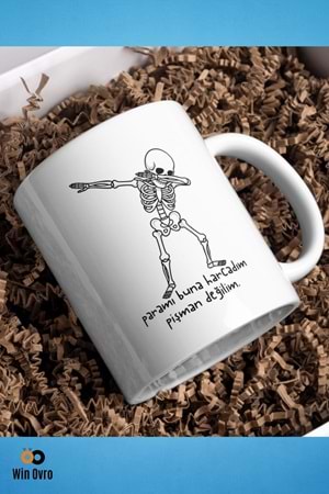 Win Ovro Premium Beyaz Porselen Hediye Çift Yön Baskılı Kupa Bardak - Pişman Değilimm