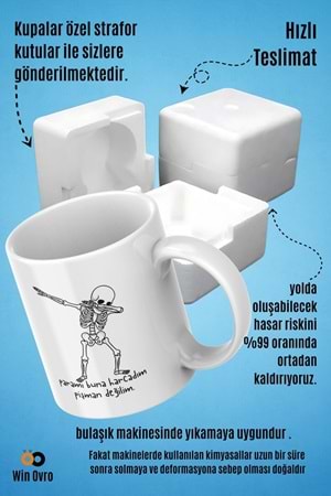 Win Ovro Premium Beyaz Porselen Hediye Çift Yön Baskılı Kupa Bardak - Pişman Değilimm