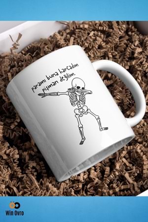 Win Ovro Premium Beyaz Porselen Hediye Çift Yön Baskılı Kupa Bardak - Pişman Değilimmm