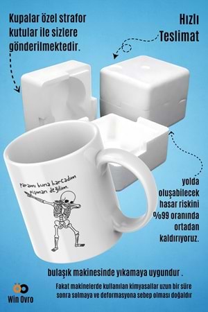 Win Ovro Premium Beyaz Porselen Hediye Çift Yön Baskılı Kupa Bardak - Pişman Değilimmm