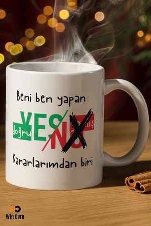 Win Ovro Premium Beyaz Porselen Hediye Çift Yön Baskılı Kupa Bardak - Doğru Yanlış Karar