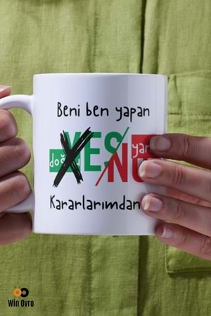 Win Ovro Premium Beyaz Porselen Hediye Çift Yön Baskılı Kupa Bardak - Doğru Yanlış Karar