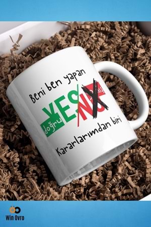 Win Ovro Premium Beyaz Porselen Hediye Çift Yön Baskılı Kupa Bardak - Doğru Yanlış Karar