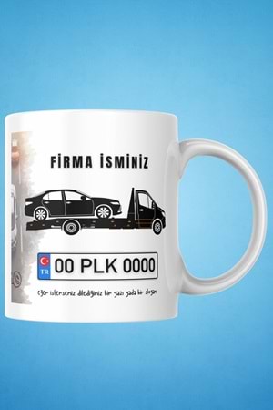 Win Ovro Beyaz Porselen Çiftyön Baskı Kupa Bardak Oto Çekici Kurtarıcı Yol Yardım Kişiye Özel Tasarı