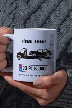 Win Ovro Beyaz Porselen Çiftyön Baskı Kupa Bardak Oto Çekici Kurtarıcı Yol Yardım Kişiye Özel Tasarı