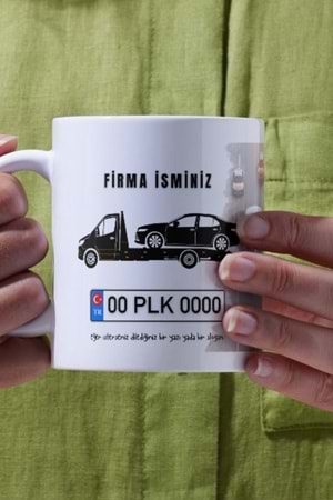 Win Ovro Beyaz Porselen Çiftyön Baskı Kupa Bardak Oto Çekici Kurtarıcı Yol Yardım Kişiye Özel Tasarı