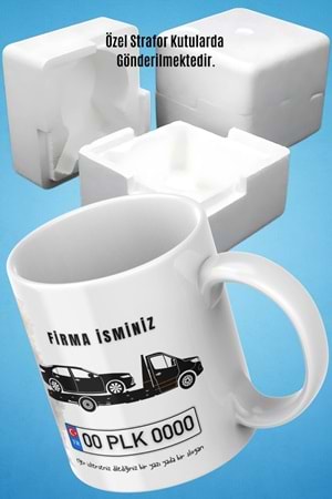 Win Ovro Beyaz Porselen Çiftyön Baskı Kupa Bardak Oto Çekici Kurtarıcı Yol Yardım Kişiye Özel Tasarı