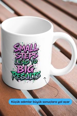 Win Ovro Premium Beyaz Porselen Hediye Çift Yön Baskılı Kupa Bardak - Küçük adımlar büyük sonuçlara