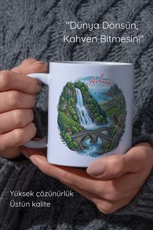 Win Ovro Premium Beyaz Porselen Hediye Çift Yön Baskılı Kupa Bardak - Arhavi