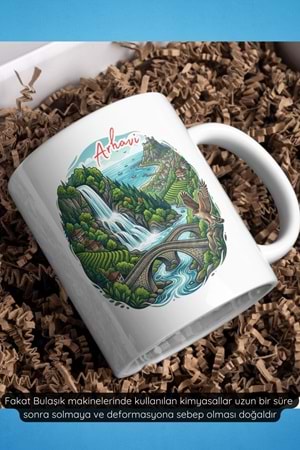 Win Ovro Premium Beyaz Porselen Hediye Çift Yön Baskılı Kupa Bardak - Arhavi