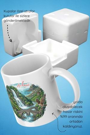 Win Ovro Premium Beyaz Porselen Hediye Çift Yön Baskılı Kupa Bardak - Arhavi