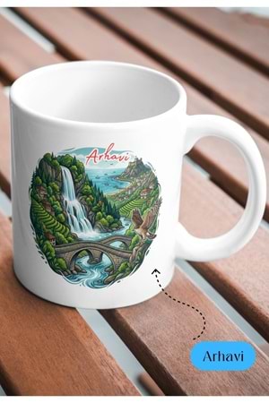 Win Ovro Premium Beyaz Porselen Hediye Çift Yön Baskılı Kupa Bardak - Arhavi