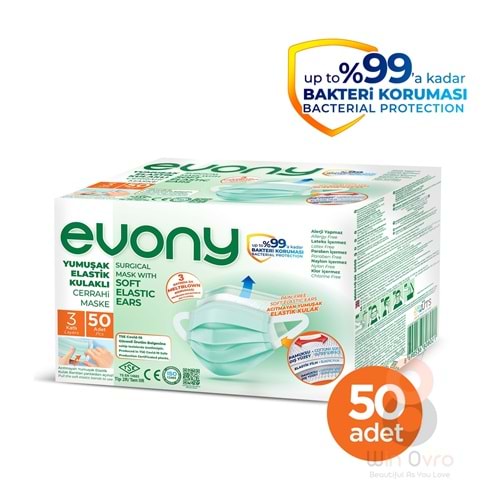 Evony Yumuşak Elastik Kulaklı Maske 50'li