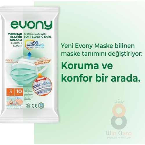 Evony Yumuşak Elastik Kulaklı Maske 10'lu