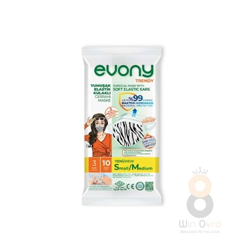 Evony Elastik Kulaklı Trendy Desenli Maske 10lu