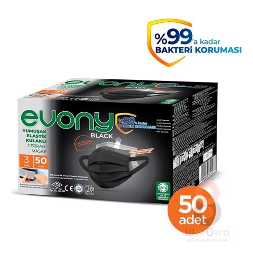 Evony Maske Black Elastik Kulaklı 50 Adet