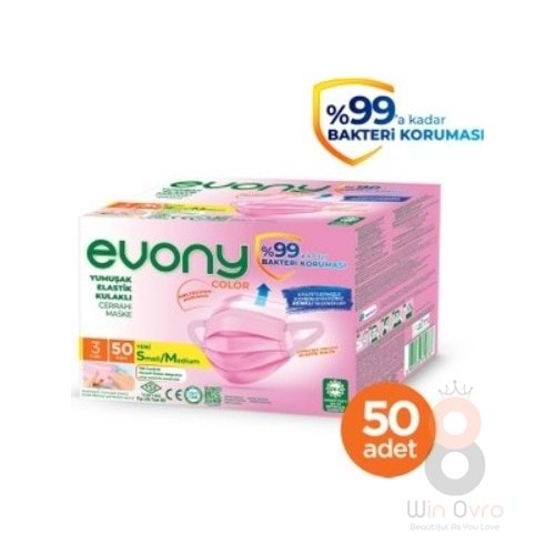 Evony Maske Pembe Renk 3 Katlı 50 Li
