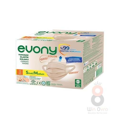 Evony 3 Katlı Telli Yumuşak Elastik Kulaklı Maske 50'li Bej