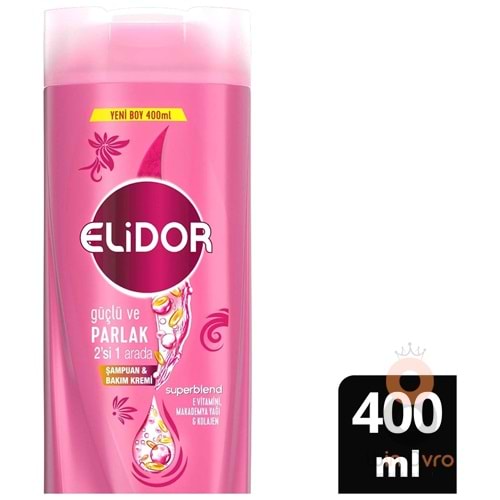 Elidor Superblend 2'si 1 Arada Şampuan ve Saç Bakım Kremi Güçlü ve Parlak E Vitamini Makademya Yağı 400 ml