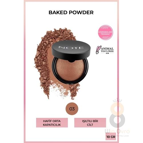 Note Baked Powder Işıltılı Bitişli Highlighter Toz Yüz Pudrası 03 Caramel Cake