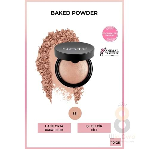 Note Baked Powder Işıltılı Bitişli Highlighter Toz Yüz Pudrası 01 Stardust