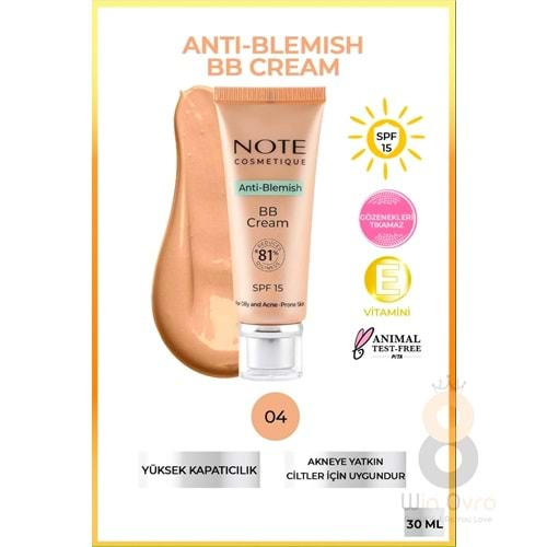 Note Anti-Blemish BB Cream Akneye Yatkın Ciltler SPF 15 BB Krem 04