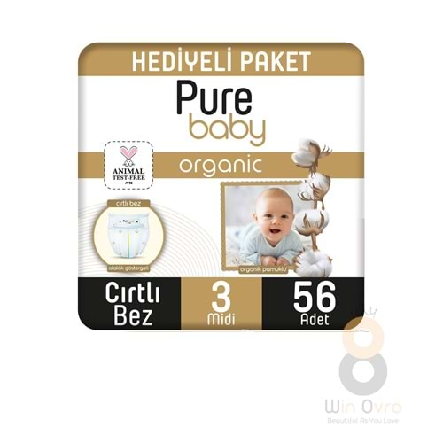 Pure Baby Organic Cırtlı Bez 3 Numara Midi 56 Adet