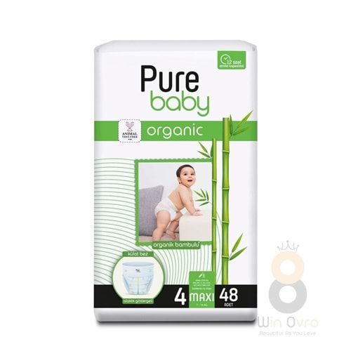 Pure Baby Organik Bambu Özlü Külot Bez Tekli Paket 4 Numara Maxi 48 Adet