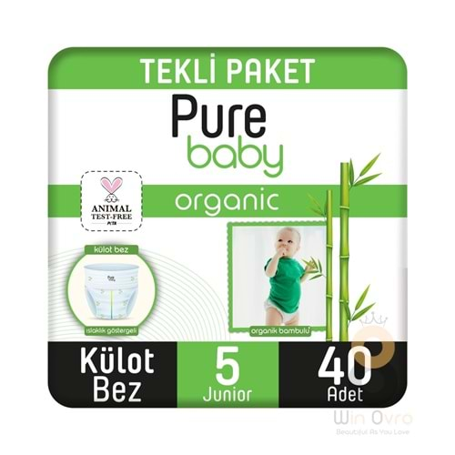 Pure Baby Organik Bambu Özlü Külot Bez Tekli Paket 5 Numara Junior 40 Adet