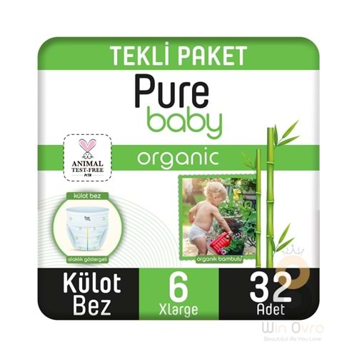 Pure Baby Organik Bambu Özlü Külot Bez 2'Li Paket 6 Numara Xlarge 32 Adet