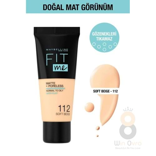 Maybelline New York Fit Me Matte+Poreless Fondöten - 112 Soft Beige