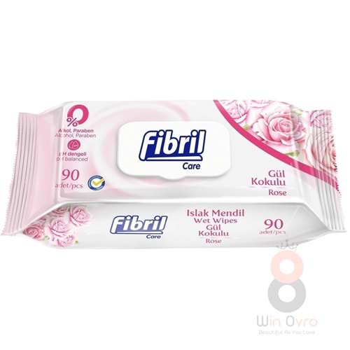 Fibril Islak Havlu Mendil 90 Yaprak Gül Plastik Kapaklı Tekli Pk
