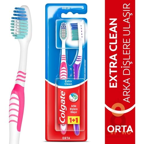 Colgate Extra Clean Dil Temizleyicili Arka Dişlere Uzanan Orta Diş Fırçası 1+1